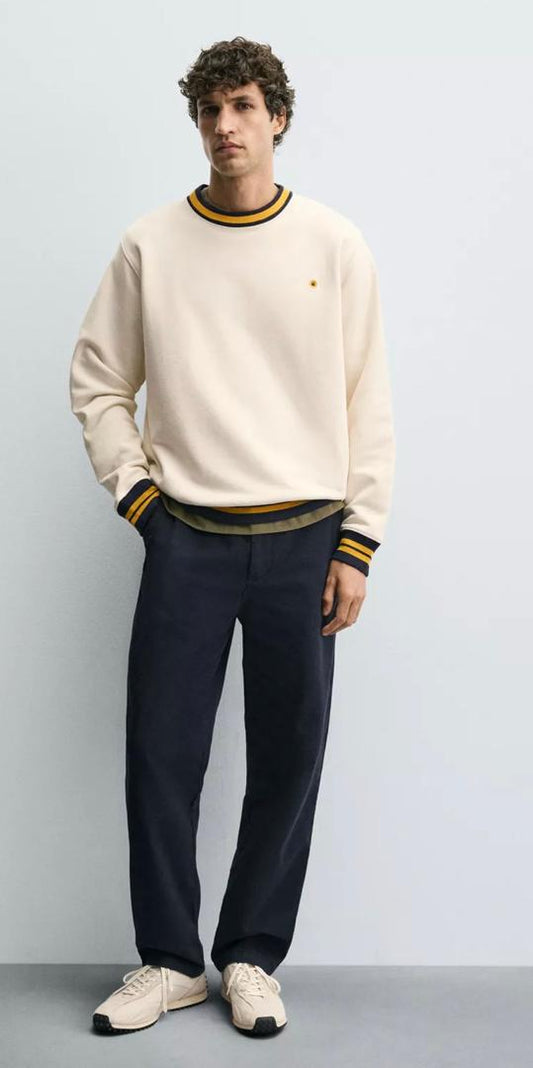 CONTRAST RIB SWEATERSHIRT